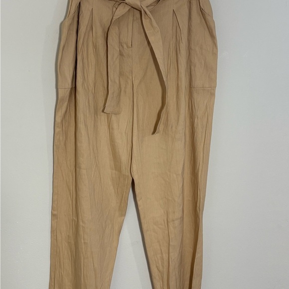 Calvin Klein Pants Womens 12 Straight Leg Ankle Linen Blend Belted Beige NWT - Picture 5 of 11